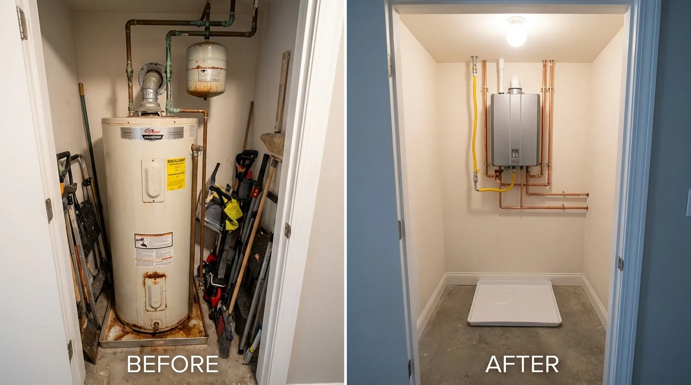 Tank water heater versus wall-mounted tankless unit comparison for Murphys, CA homeowners
