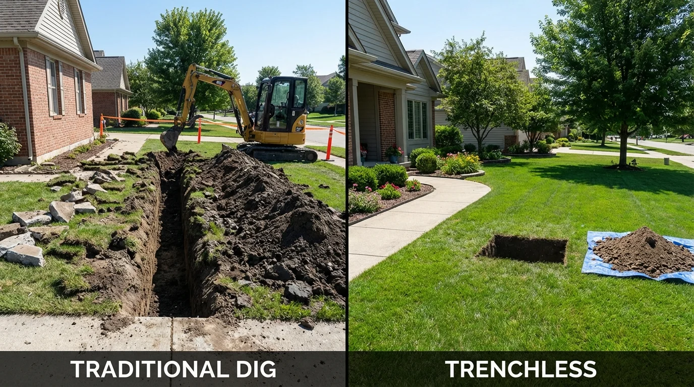 Trenchless sewer repair with minimal yard damage versus traditional excavation in Murphys, CA